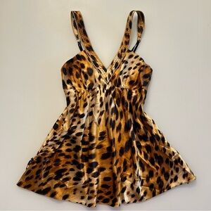 Victoria's Secret Y2K Leopard Cheetah Print Satin Chemise Babydoll Slip Sz Small